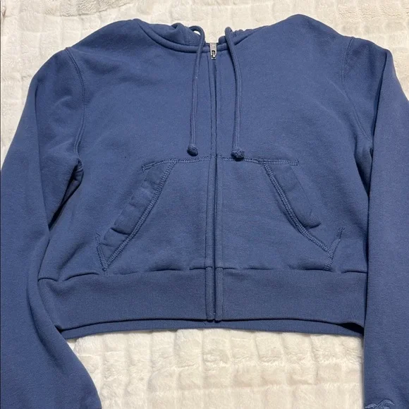 Hollister Blue cropped Hoodie Sweatshirt - Picture 3 of 4